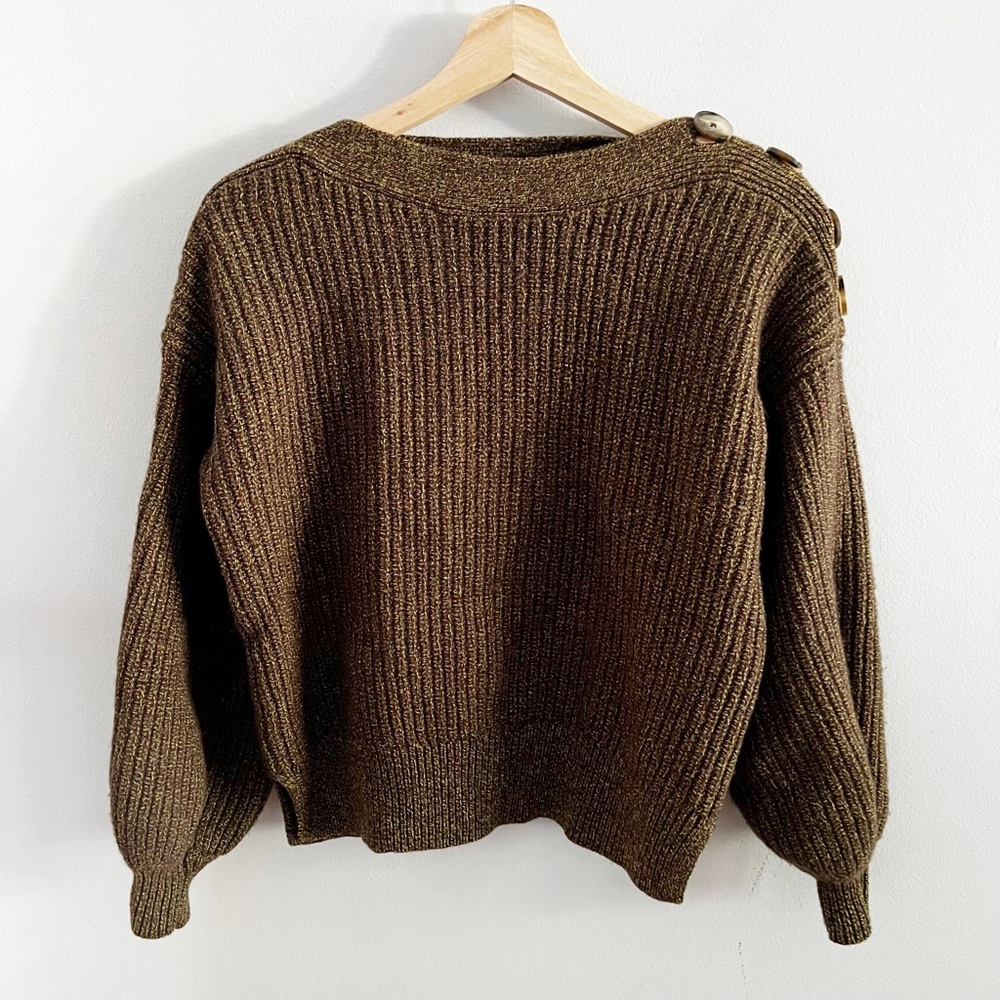 Madewell Ribbed Pullover Sweater with Button Shoulder Detail